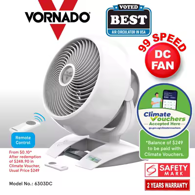 [NEA CLIMATE VOUCHER $400] Vornado 99 Speed Air Circulator With Brushless DC Motor, Desk Fan, Portable Fan (6303DC)