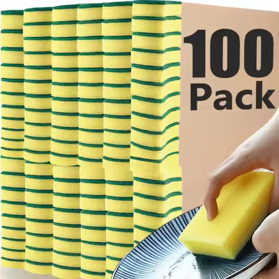 100/10pcs Kitchen Dishwashing Sponge Scouring Pad