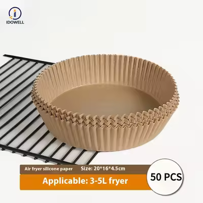 IDOWELL 50Pcs Air Fryer Parchment Paper Liners Non-Stick Disposable Basket Unperforated Round Paper Non-Stick Oil Resistant Waterproof Food Grade Baking Paper For Air Fryer ﻿